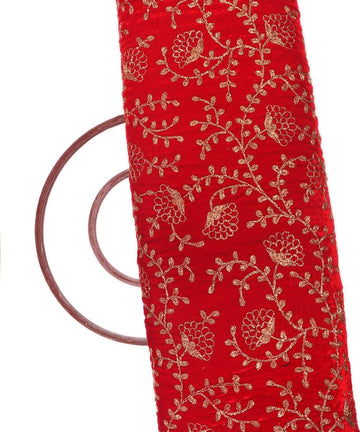 red colour floral zari embroidery velvet fabric